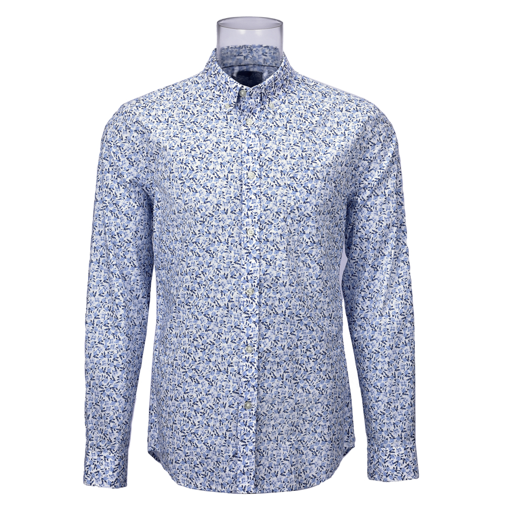 Men’s Long Sleeve Blue Floral Print Shirt With Sustainable 100% BCI Cotton For Men GTCW106070G1
