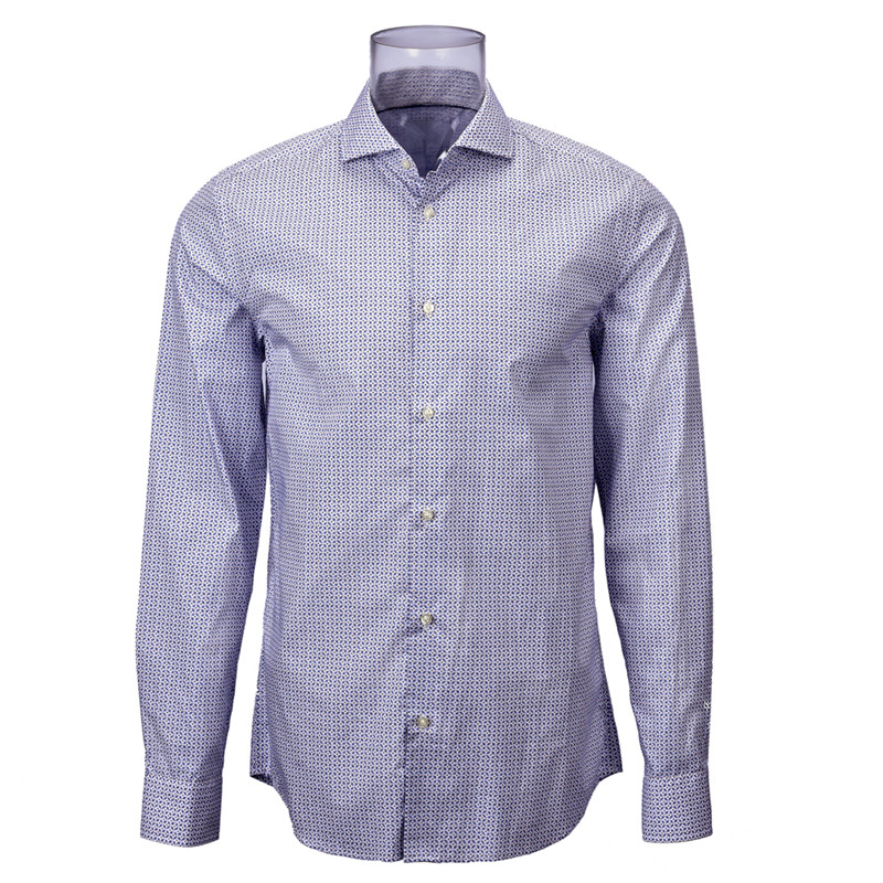 Men’s Sustainable Print Shirt 100% BCI Cotton Long Sleeve Navy Geometric Print Shirt For Men GTCW106470G1