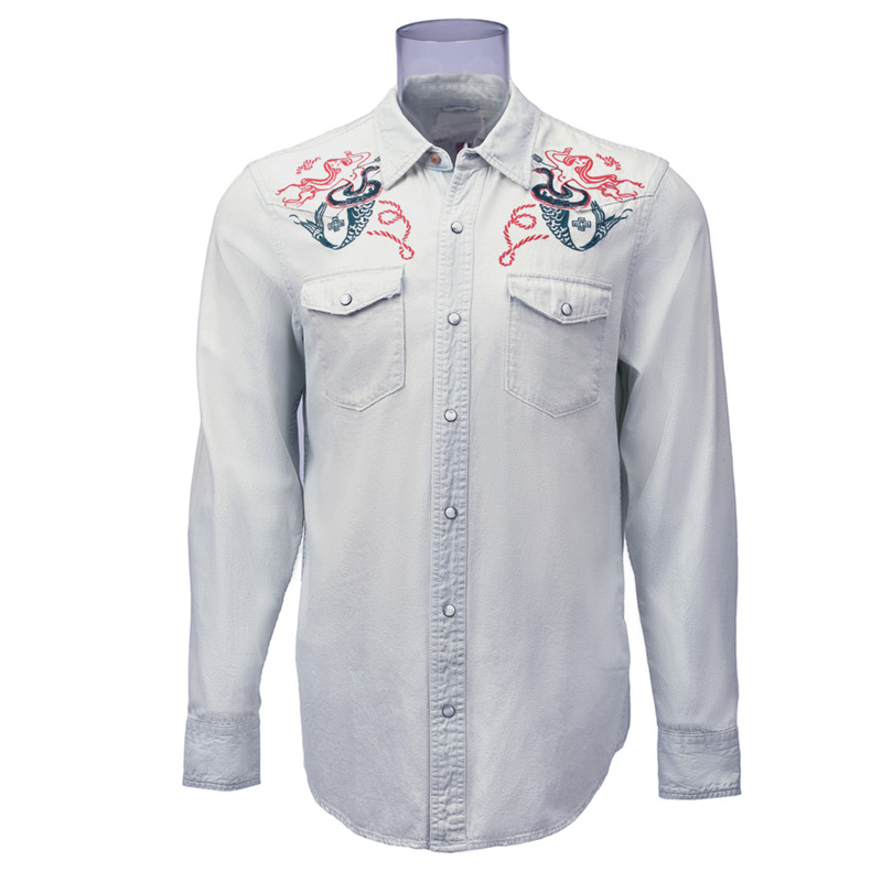 Men’s Light Long Sleeve Solid Denim Shirt Embroidered Denim For Men GTCW105754G1