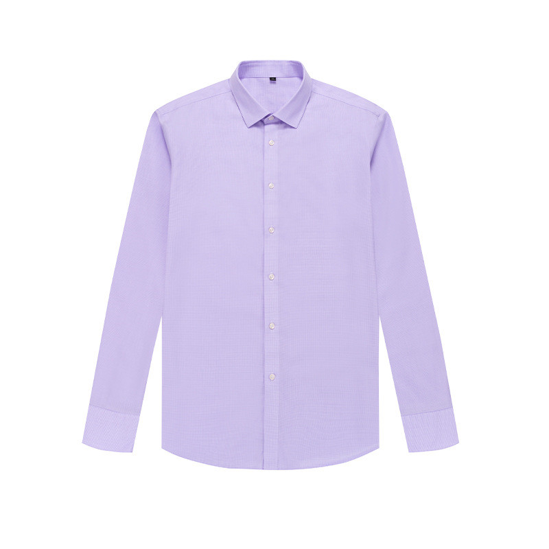 Ready to Ship 100% Cotton Men's Solid Purple Mini Plaid Shirts Anti-wrinkle DP Non Iron Breathable Custom Dress Shirts For Men