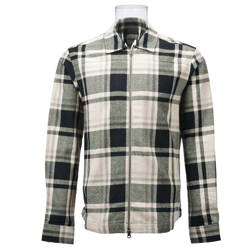 Men’s Shirt Jacket 100% Cotton Long Sleeve Check Casual Flannel Shirt With Zipper For Men GTCW107464G1