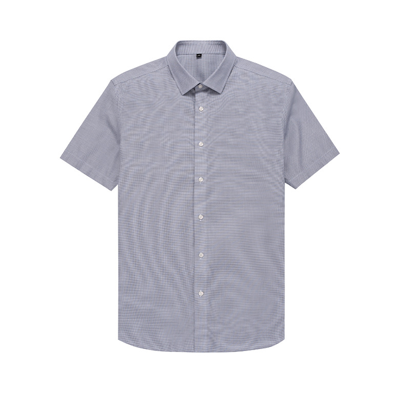 Ready to Ship 100% Cotton Men's Elegant Grey Mini Plaid Shirts Short Sleeve DP Non Iron Breathable Custom Dress Shirts For Men