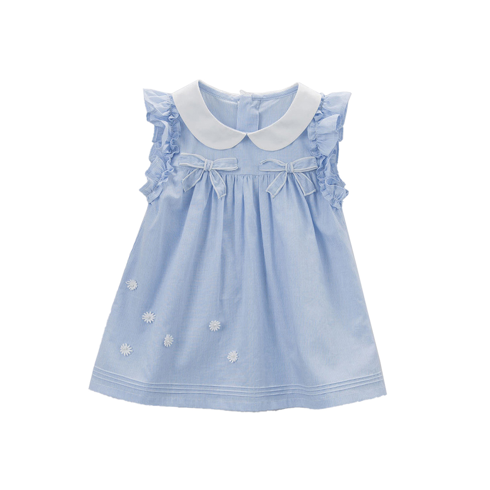 Summer Baby Flounce Dress Bowknot Striped Peter Pan Collar Girl's Dress