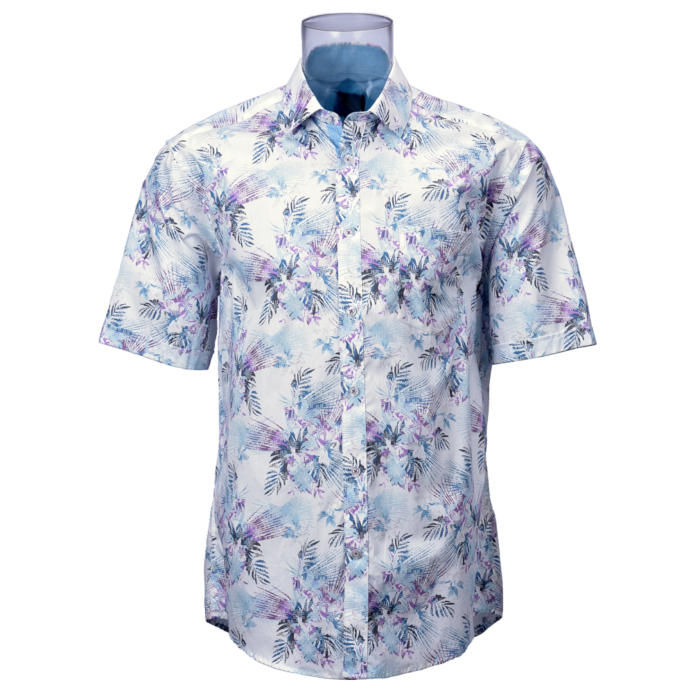 Men’s Print Shirt 100% Cotton Short Sleeve Floral Normal Print Shirt For Men GTCW105923G1
