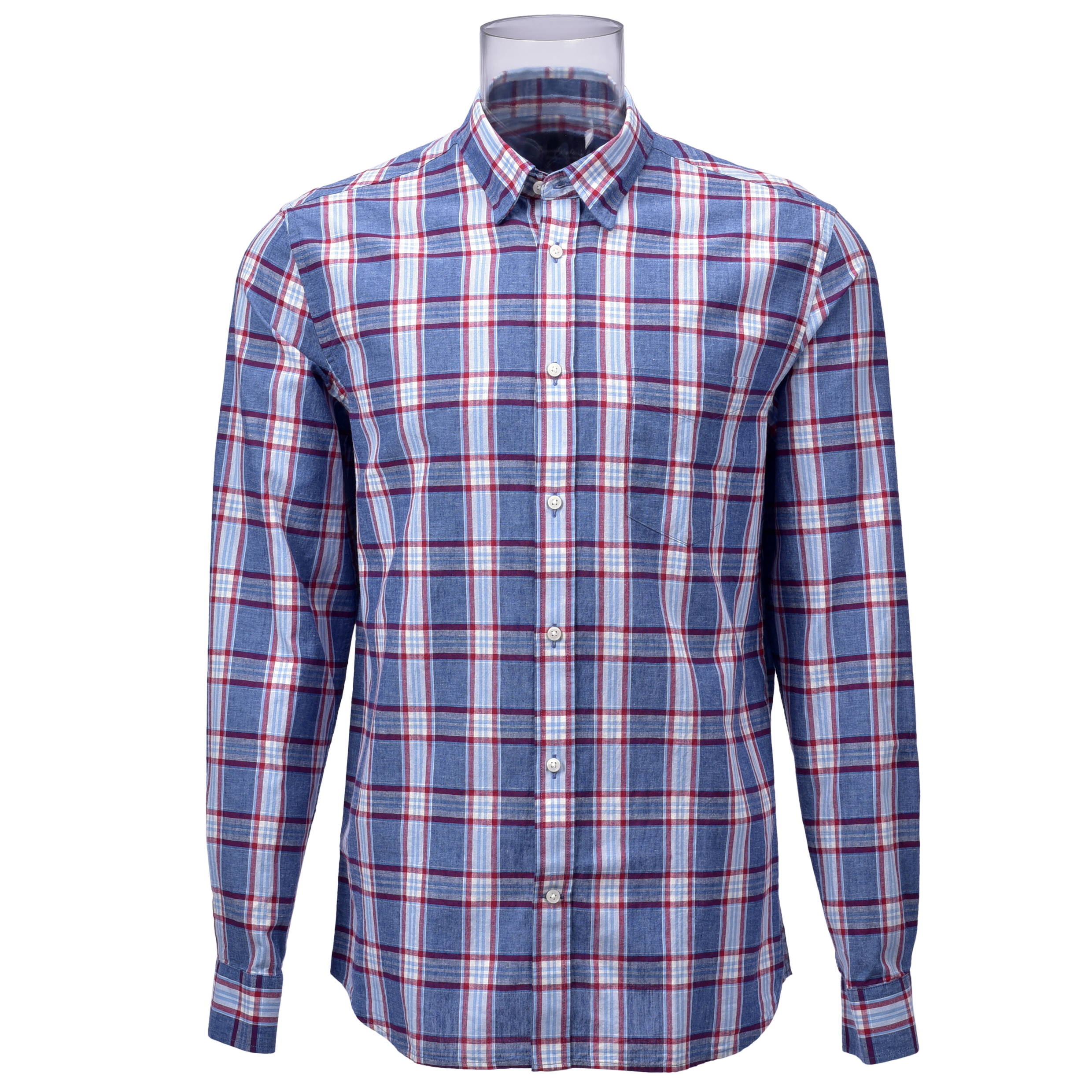 Men’s Shirt Cotton Linen Blended Long Sleeve Yarn Dyed Check Shirt For Men GTCW107457G1