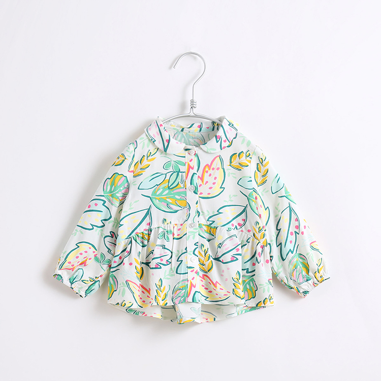 Spring Summer Dress Girls Thin Baby Cute Multicolour Print Anti-mosquito Soft Peter Pan Collar Baby Shirt