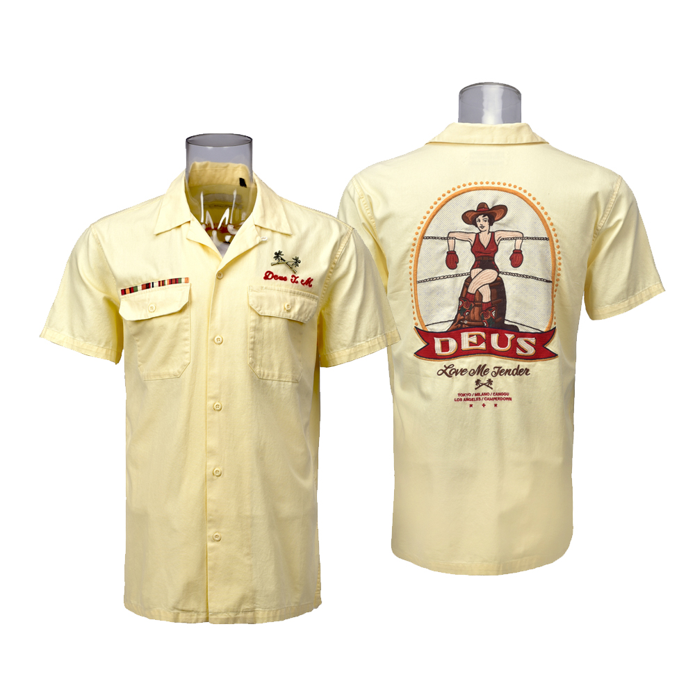 New Hawaiian Men’s Shirt 100% Cotton Short Sleeve Embroidered Solid Yellow Hawaii Collar  Casual Shirt For Men GTCW106394G1