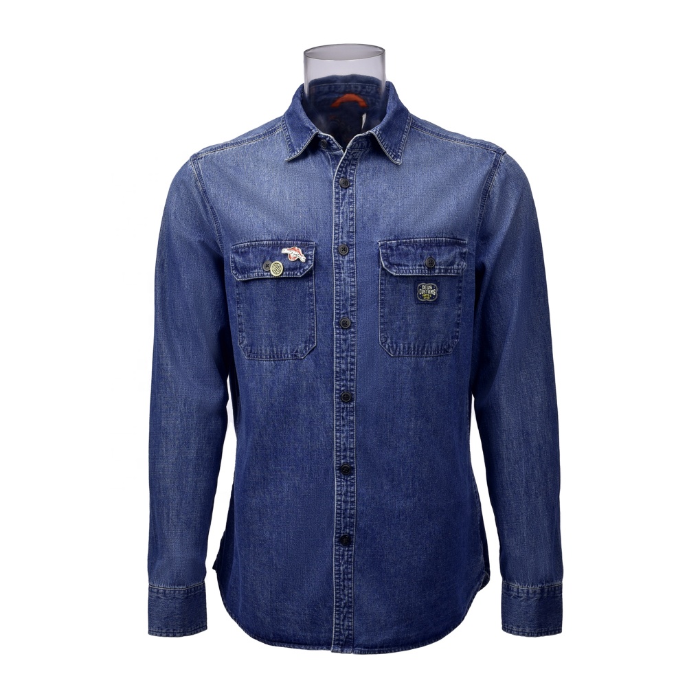 Men’s Solid Long Sleeve Denim Shirt Cotton And Viscose Blended Denim Shirt For Men GTCW106854G1