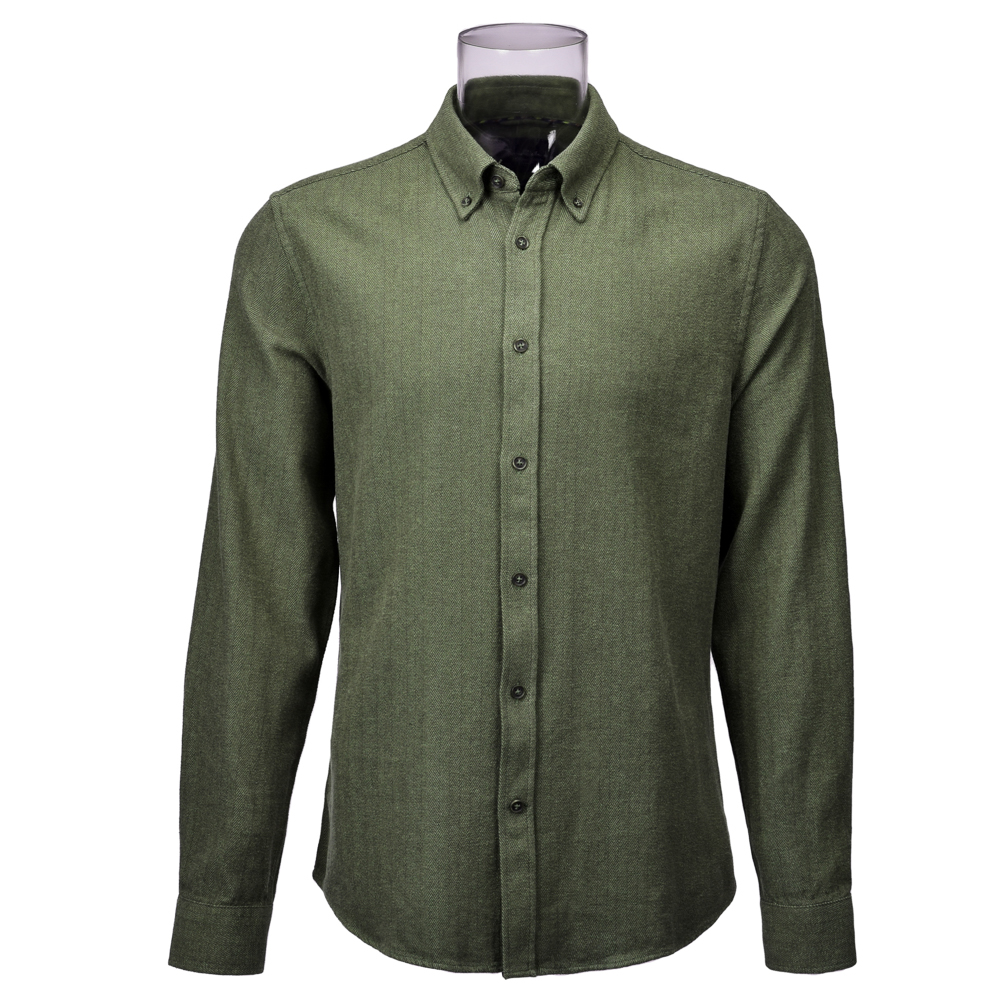 Men’s Shirt 100% Cotton Long Sleeve Solid Green Casual Herringbone Shirt For Men GTCW107596G1