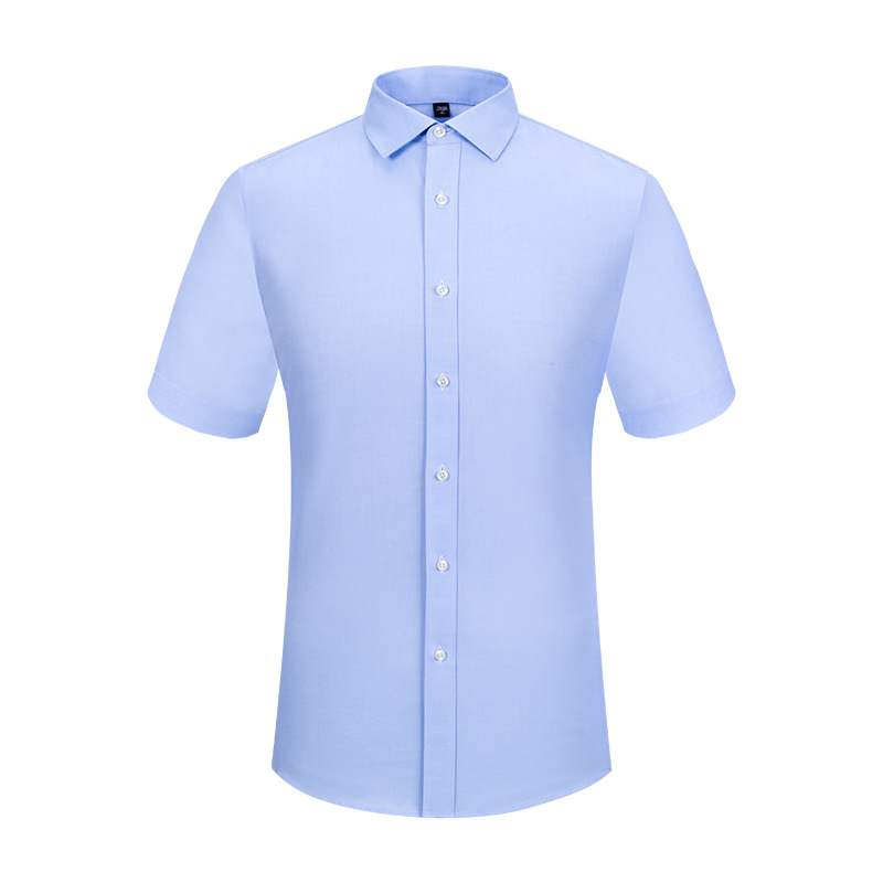 Ready to Ship 100% Cotton Men's Solid Light Blue Twill Shirts Short Sleeve DP Non Iron Custom Dress Shirts For Men