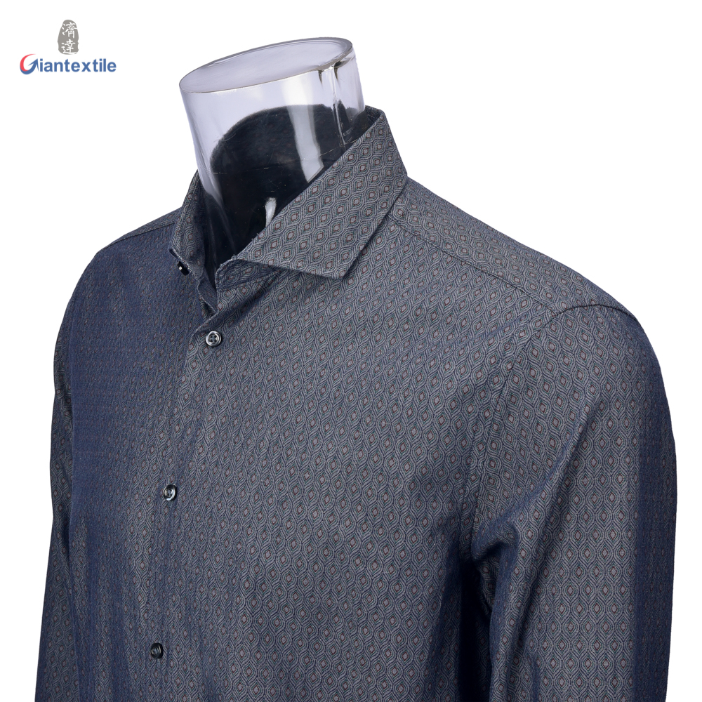 Wholesale Men’s Sustainable Print Shirt 100% BCI Cotton Long Sleeve Cutaway Collar Geometric Print Shirt For Men GTCW107085G1