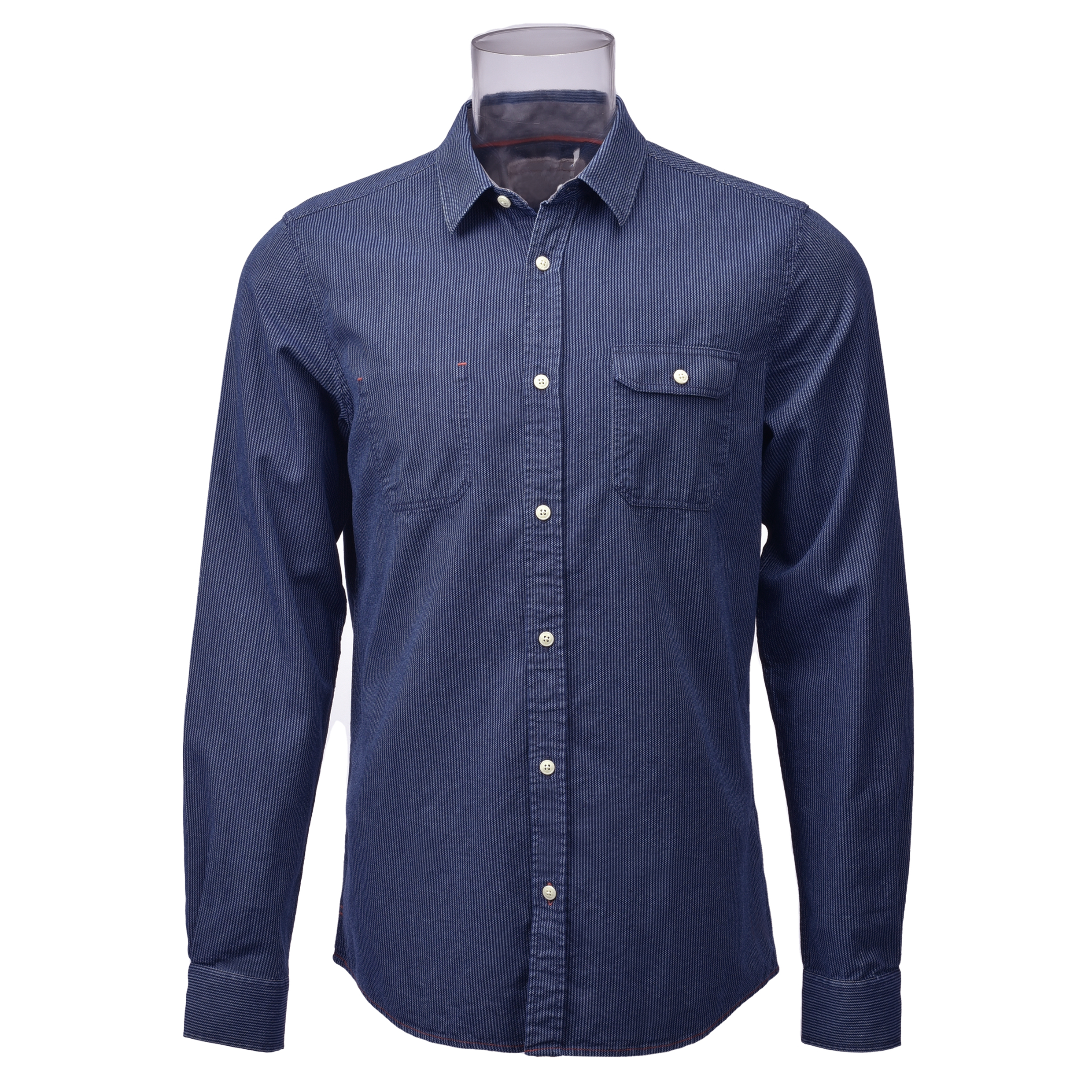 Men’s Shirt 100% Cotton Long Sleeve Yarn Dyed Striped Denim Shirt For Men GTCW107036G1