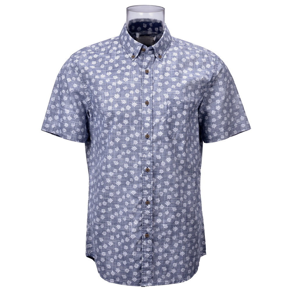 Men's Print Shirt 100% Cotton Short Sleeve Blue Floral Normal Print On The Reverse Side For Men