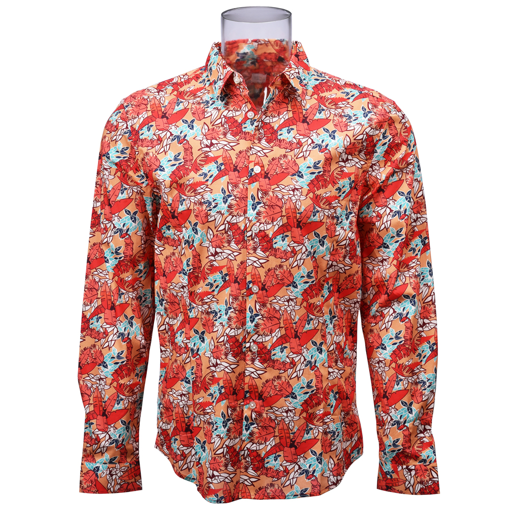 Men’s Print Shirt 100% Cotton Long Sleeve Red Floral Normal Print Shirt For Men GTCW20190307-27