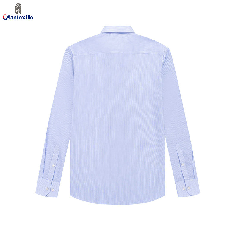 RTS 100% Cotton Men's Blue and White Striped Business Formal Shirt Anti-wrinkle Non Iron Dress Shirt For Men