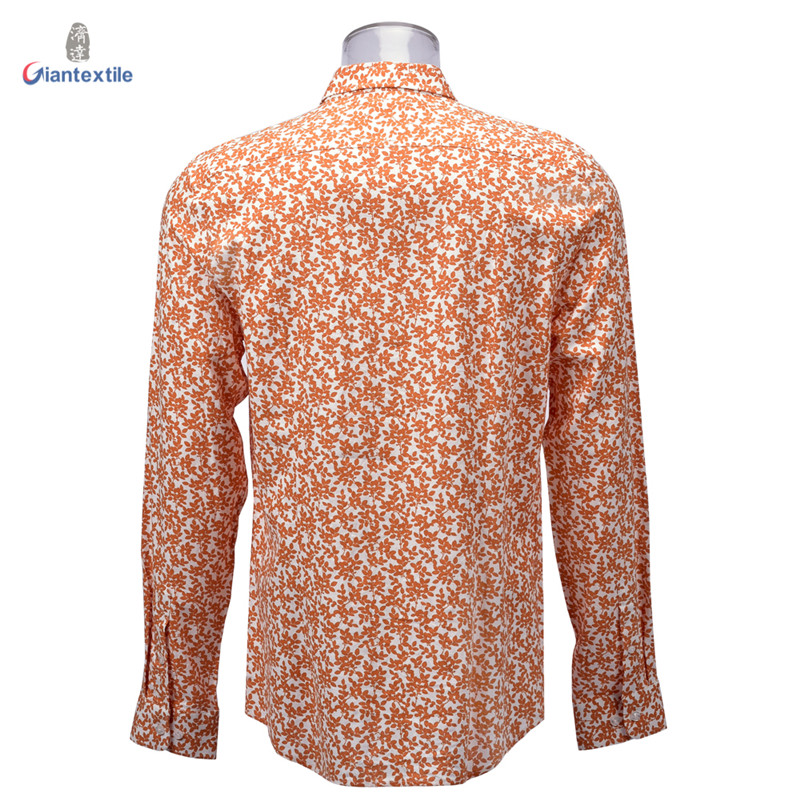Men’s Shirt Linen Viscose Blended Long Sleeve Floral Printed Shirt For Men GTCW106816G1