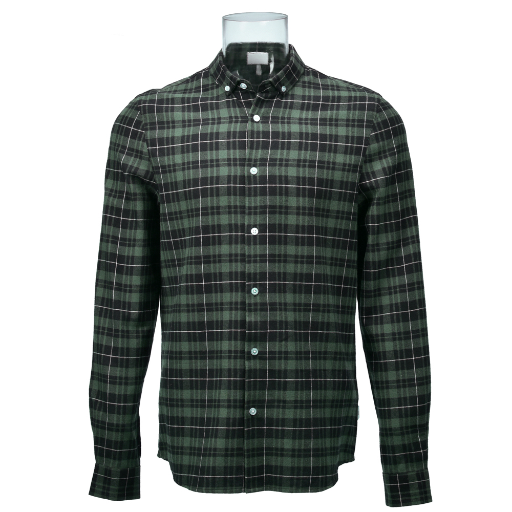 100% Cotton Men’s Shirt Long Sleeve Green Check Flannel Shirt For Men GTCW107422G1
