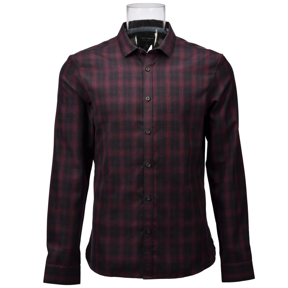 Men’s Fancy Check Shirt Viscose Brended Long Sleeve Burgundy Check Shirt For Men GTCW106908G1