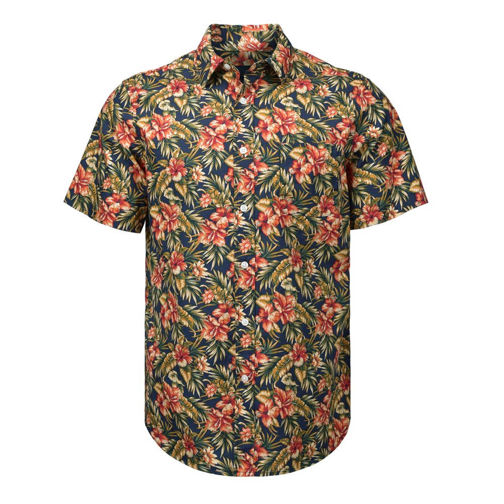 New Arrival Men’s Print Shirt Pure Cotton Short Sleeve Fancy Floral Normal Print Shirt GTCW107662G1