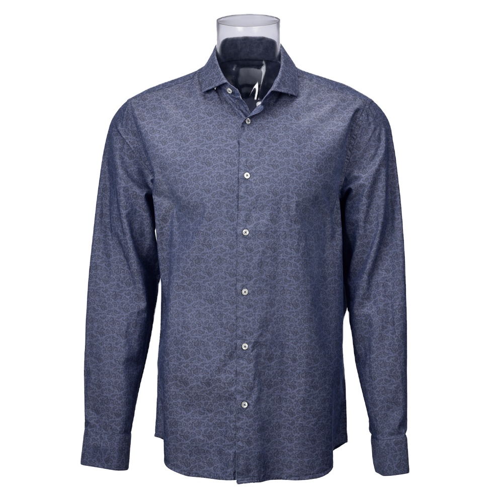 Wholesale Men’s Sustainable Print Shirt 100% BCI Cotton Long Sleeve Cutaway collar Shirt For Men GTCW107094G1