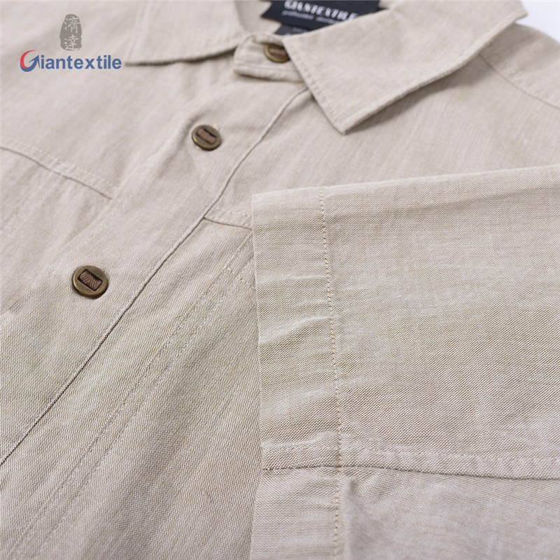 Men’s Casual Shirt 100% Organic Cotton Yarn Dyed Chambray Short Sleeve Shirt For Men GTCW105468G1