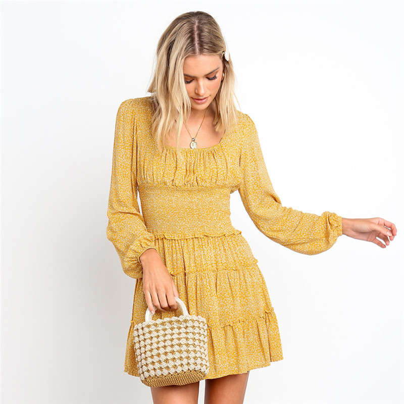 Hot Sales 2020 New Sweet  Mini Dot Printed Leisure Cascading Ruffles Dress Long-sleeved A-line Dress