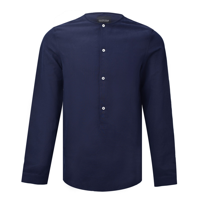Designer Collection Added Stretch Solid Dobby Collarless Neckline Half Placket Male's Shirt Overhemd