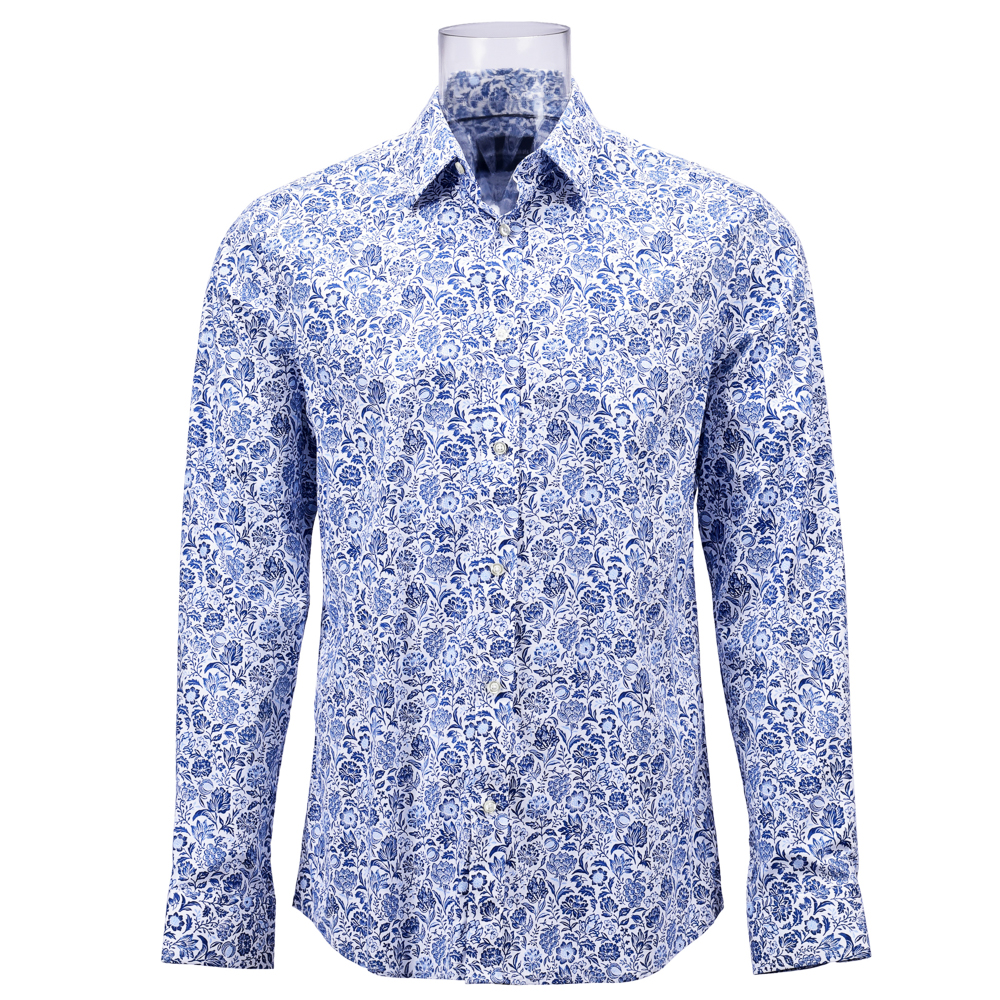 Men’s Print Shirt  Stretch Long Sleeve Blue Floral Normal Print Shirt For Men GTCW106676G1