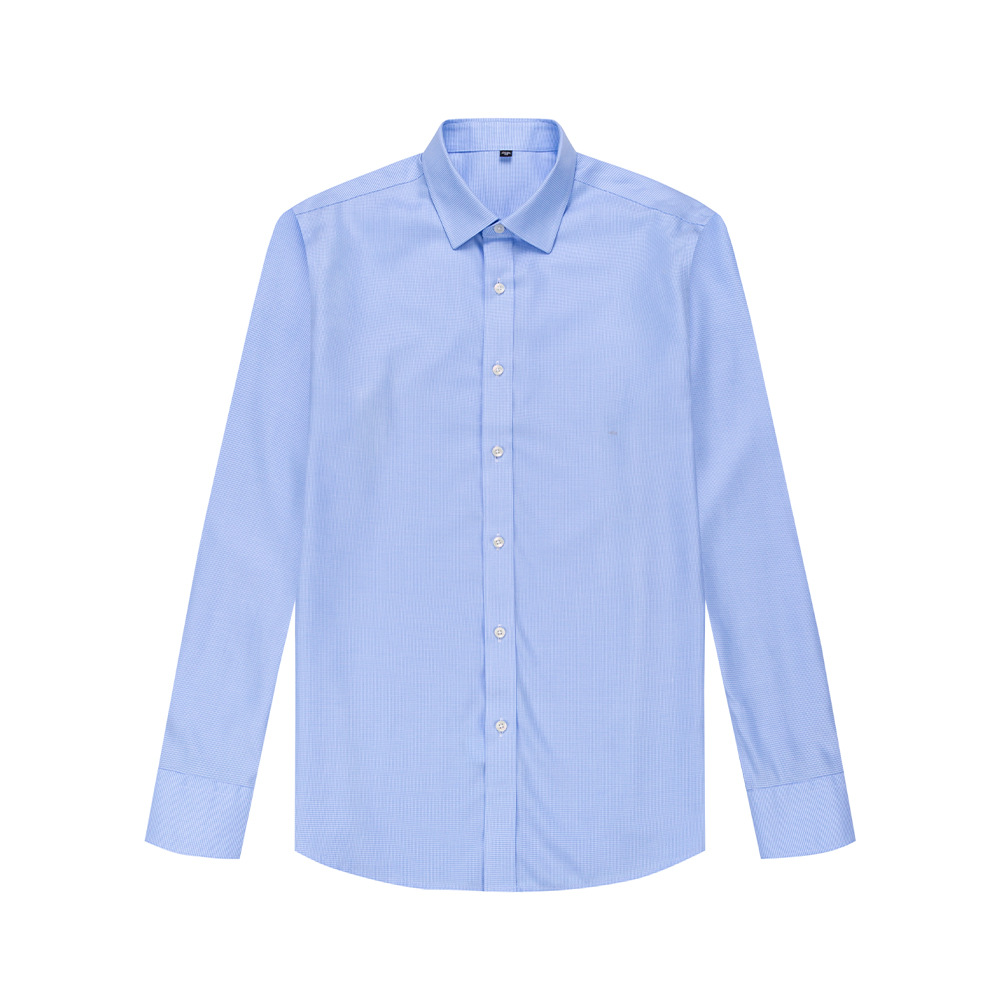 Ready to Ship 100% Cotton Men's Sky Blue Mini Dobby Check Shirts Long Sleeve DP Non Iron Custom Dress Shirts For Men