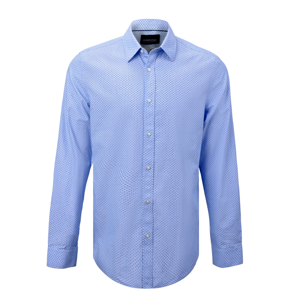 Men’s Print Shirt 100% BCI Cotton Long Sleeve  Blue Geometric Normal EOE Print Shirt For Men GTCW107084G1