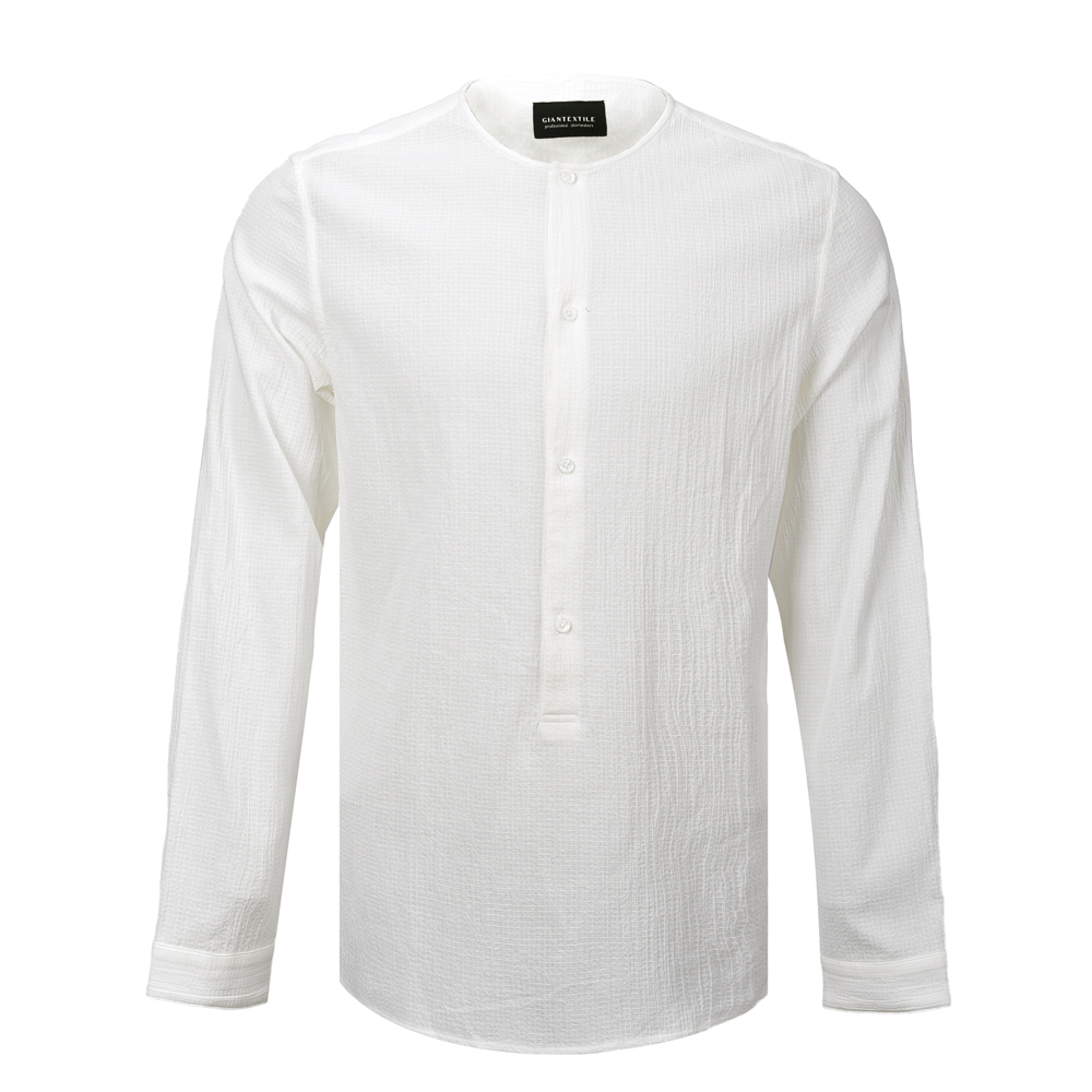 Ecommerce Buyers’ Cleaner Look Lightweight Solid Dobby Collarless Half Placket Male’s Shirt in European Size Herrenhemd SUNSHINE OPTION2