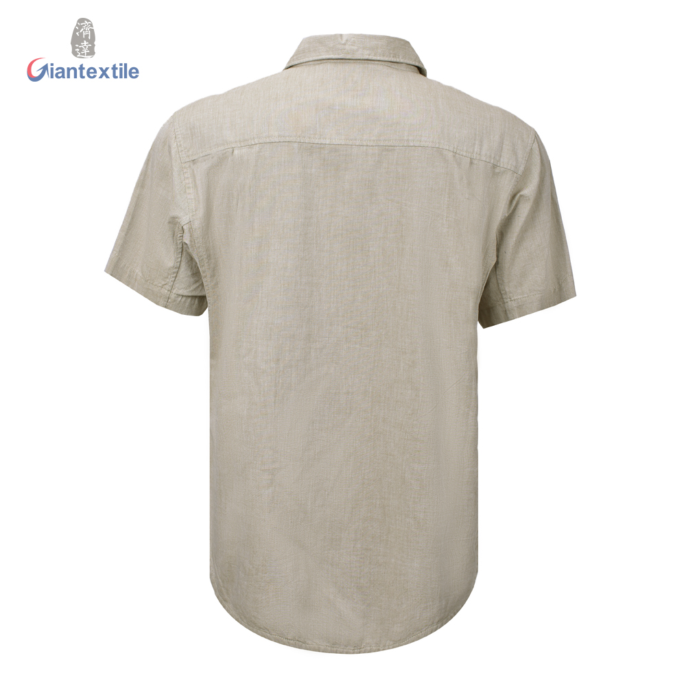 Men’s Casual Shirt 100% Organic Cotton Yarn Dyed Chambray Short Sleeve Shirt For Men GTCW105468G1