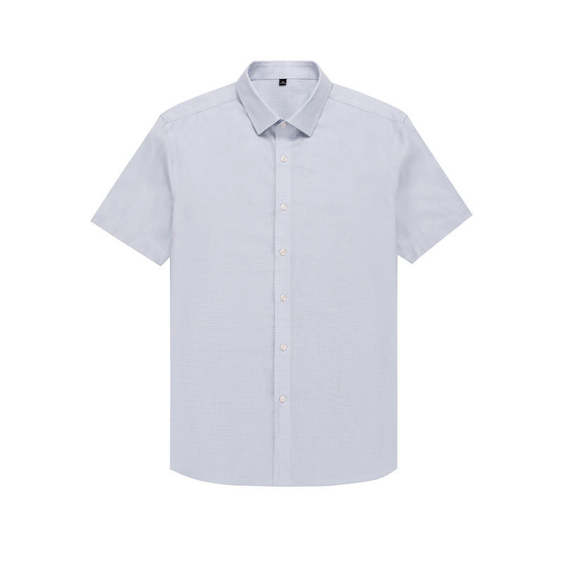 Ready to Ship 100% Cotton Men's Solid Grey Mini Plaid Shirts Short Sleeve DP Non Iron Breathable Custom Dress Shirts For Men