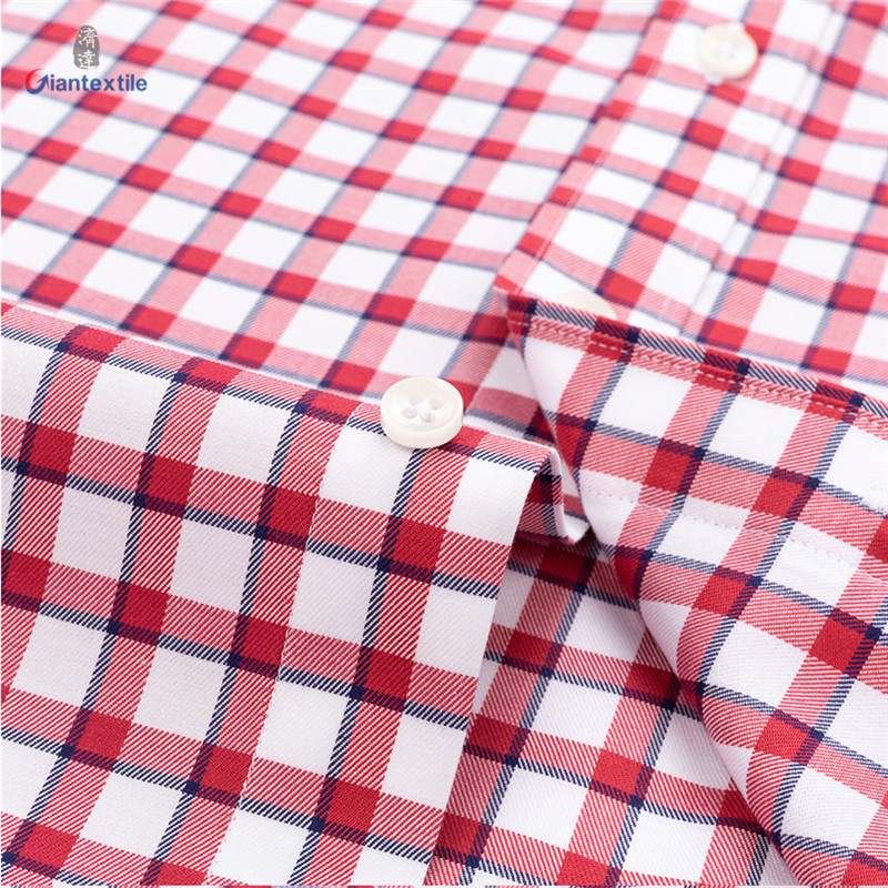 RTS Men's Cotton Spandex Red Check Business Formal Shirt Anti-wrinkle Wrinkle Free Dress Shirt For Men