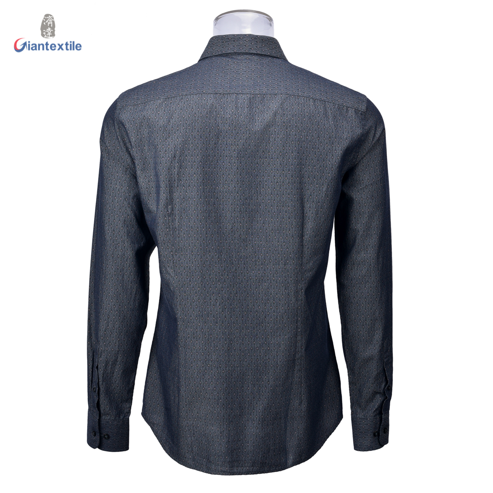 Wholesale Men’s Sustainable Print Shirt 100% BCI Cotton Long Sleeve Cutaway Collar Geometric Print Shirt For Men GTCW107085G1