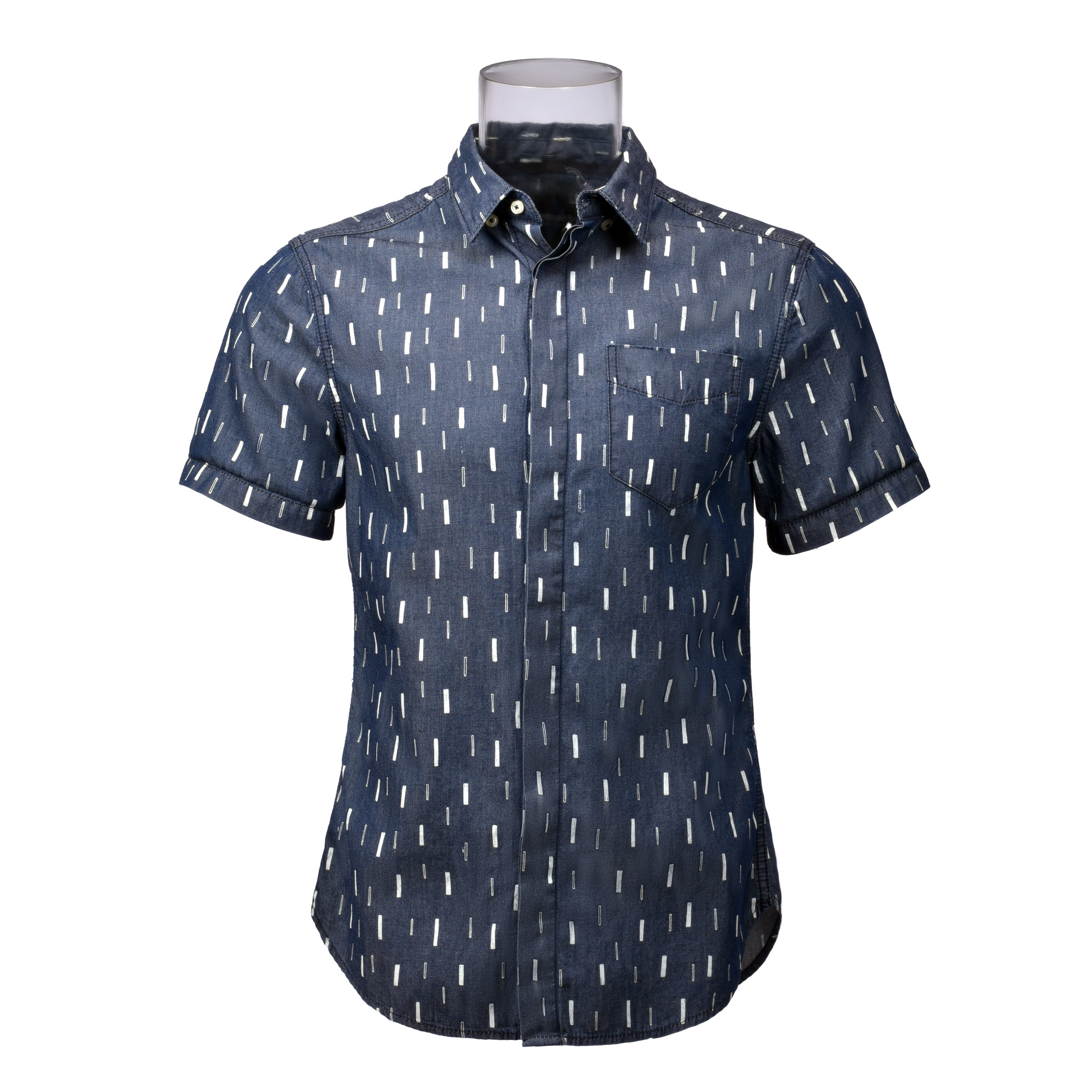 Men’s Denim Shirt 100% Cotton Short Sleeve Printed Denim Shirt For Men GTCW106165G1