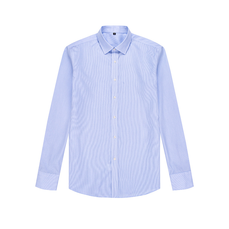 Ready to Ship 100% Cotton Men's White And Blue Striped Shirts Long Sleeve DP Non Iron Custom Dress Shirts For Men