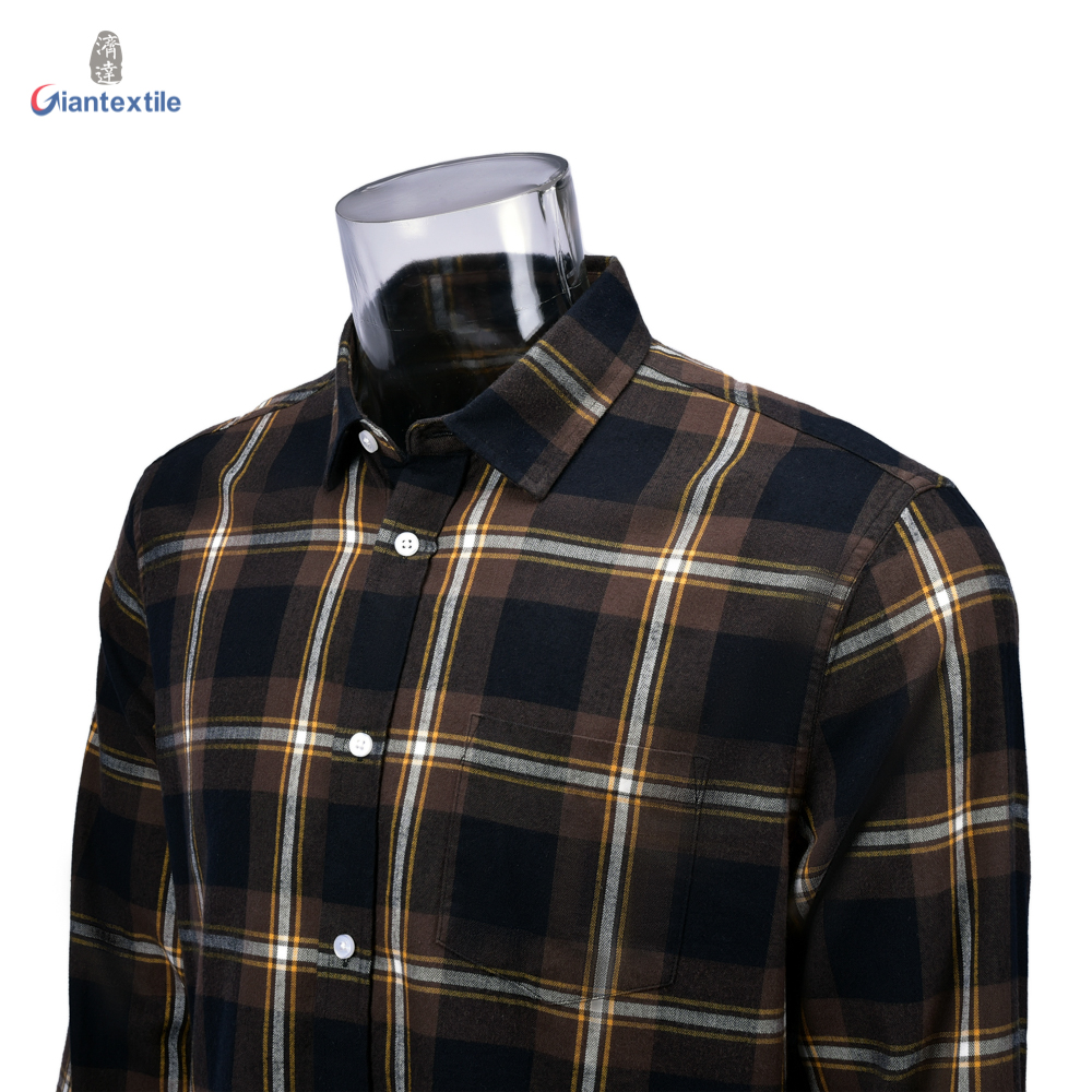 Men’s Long Sleeve Yarn Dyed Yellow Check Shirt With Sustainable 100% Organic Cotton For Men GTCW106343G1