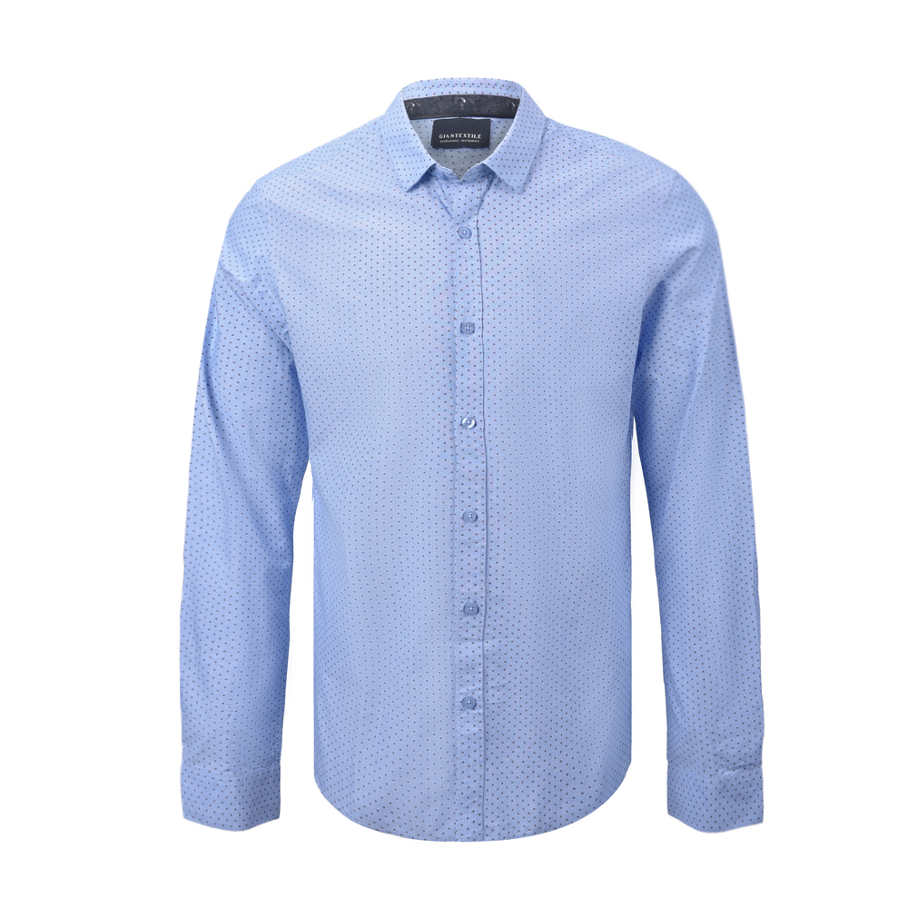 Men’s Print Shirt 100% BCI Cotton Long Sleeve  Blue Dot Normal EOE Print Shirt For Men GTCW107339G1