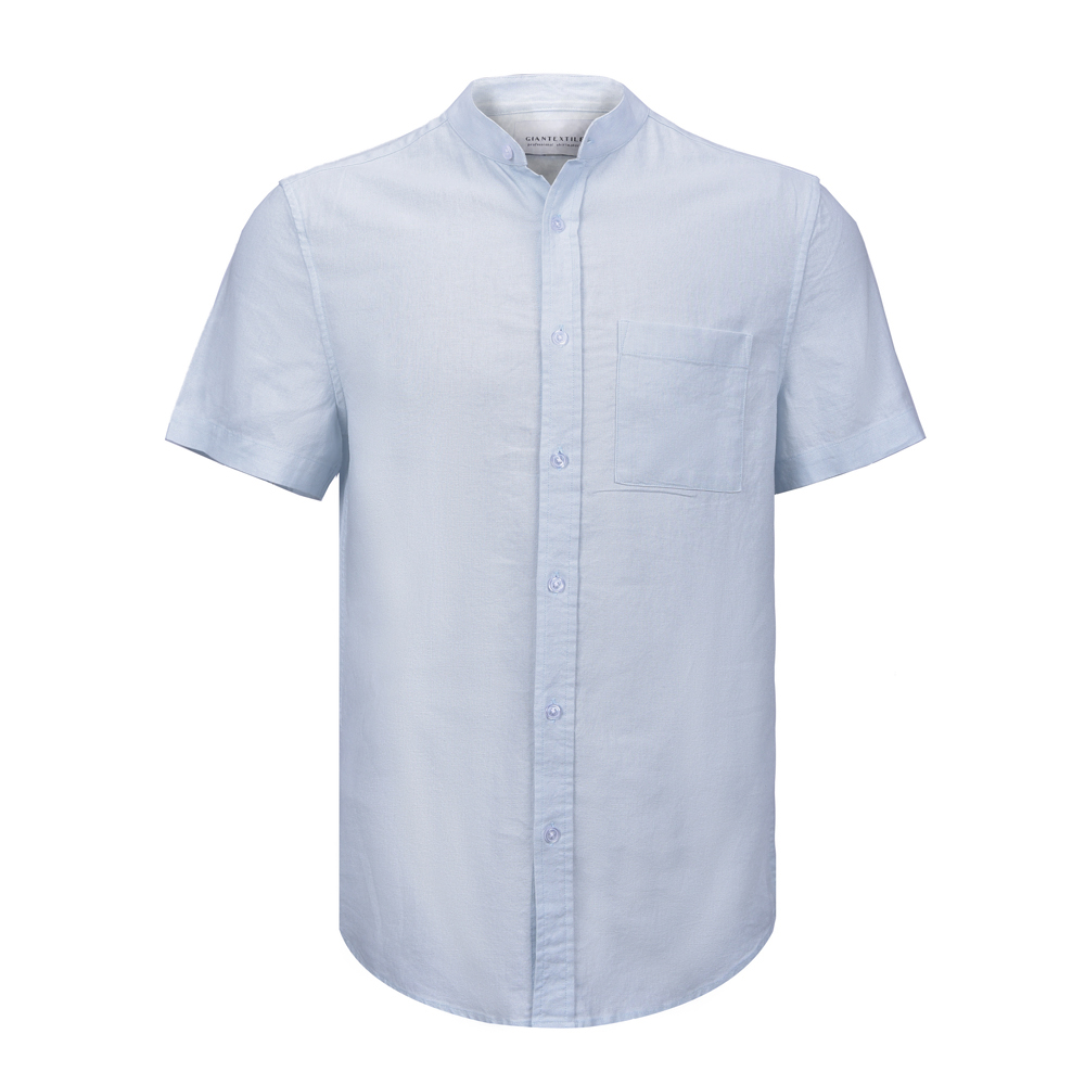 2021Brand Men’s Shirts Social Shirt Solid Color Basic Casual Shirt Men Stand Collar Slim Fit Clothing Top GTCW107680G1