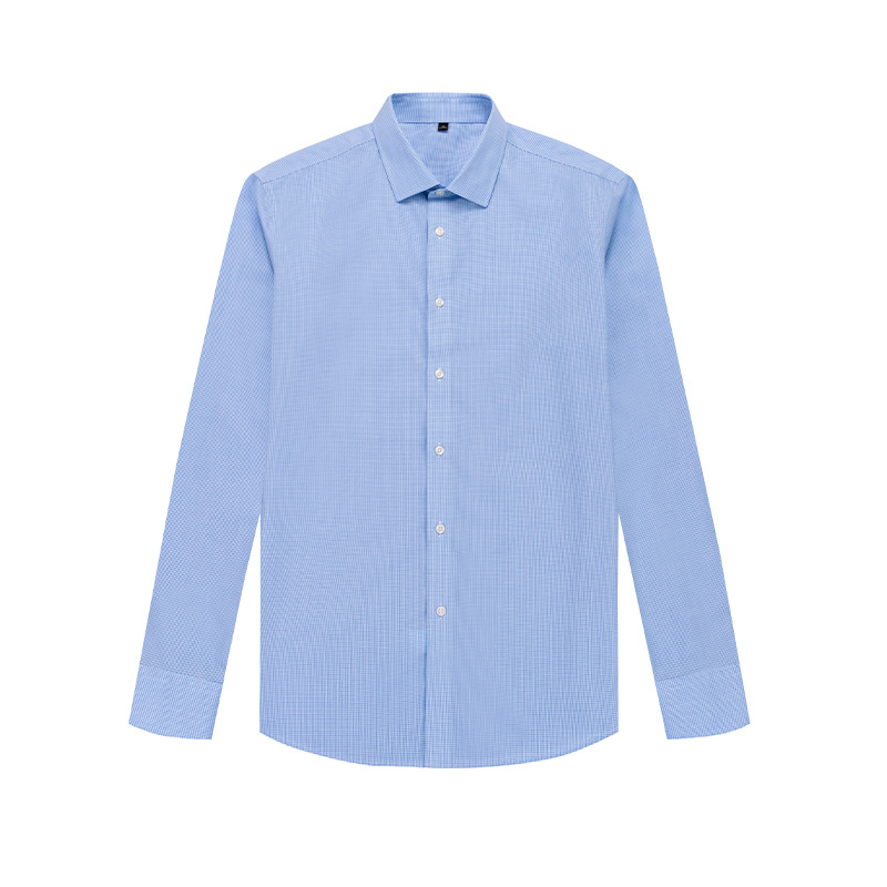 Ready to Ship 100% Cotton Men's Blue Mini Check Shirts Anti-wrinkle DP Non Iron Breathable Custom Dress Shirts For Men