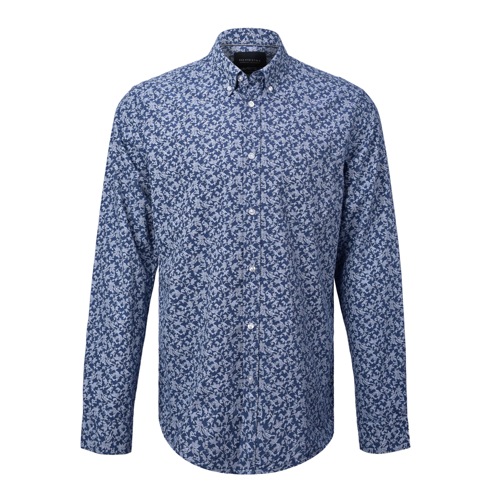 Men’s Print Shirt 100% BCI Cotton Long Sleeve  BlueFloral Normal EOE Print Shirt For Men GTCW107124G1