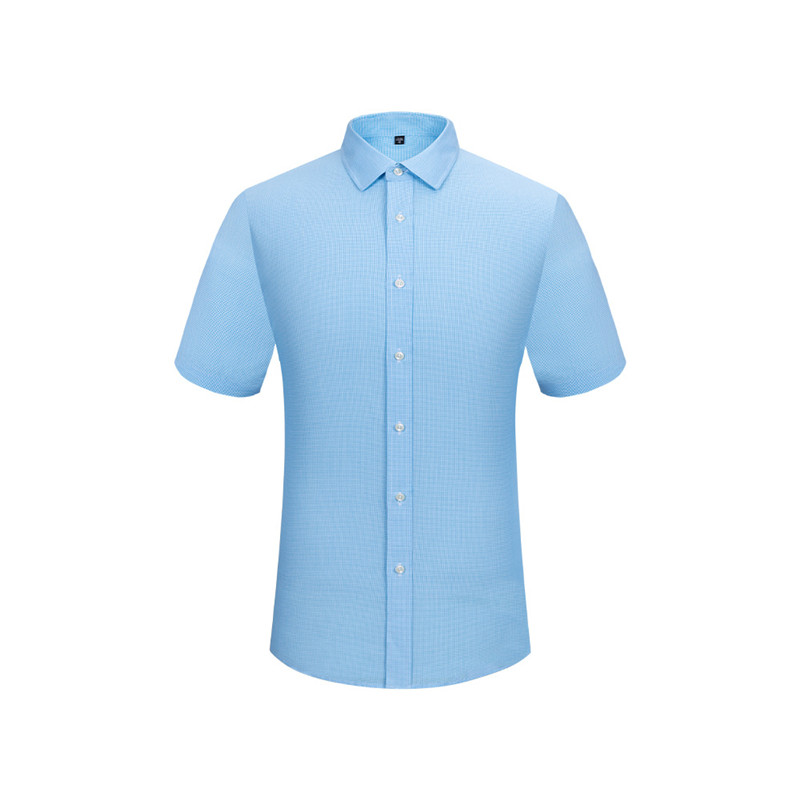 RTS 100% Cotton Men's Light Blue Mini Plaid Business Formal Shirt Short Sleeve Non Iron Dress Shirt For Men