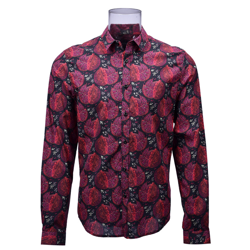 Men’s Print Shirt 100% Cotton Long Sleeve Pomegranate Digital Print Shirt For Men GTCW20190910-01G1