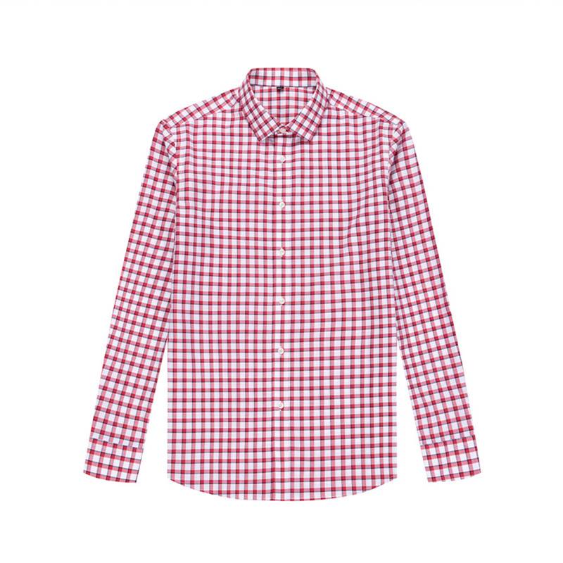 Ready to Ship Men's Cotton Spandex Red Check Shirts Anti-wrinkle Wrinkle Free Custom Dress Shirts For Men