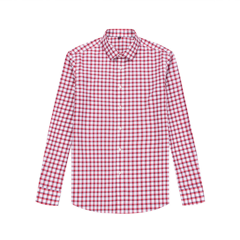 RTS Men's Cotton Spandex Red Check Business Formal Shirt Anti-wrinkle Wrinkle Free Dress Shirt For Men