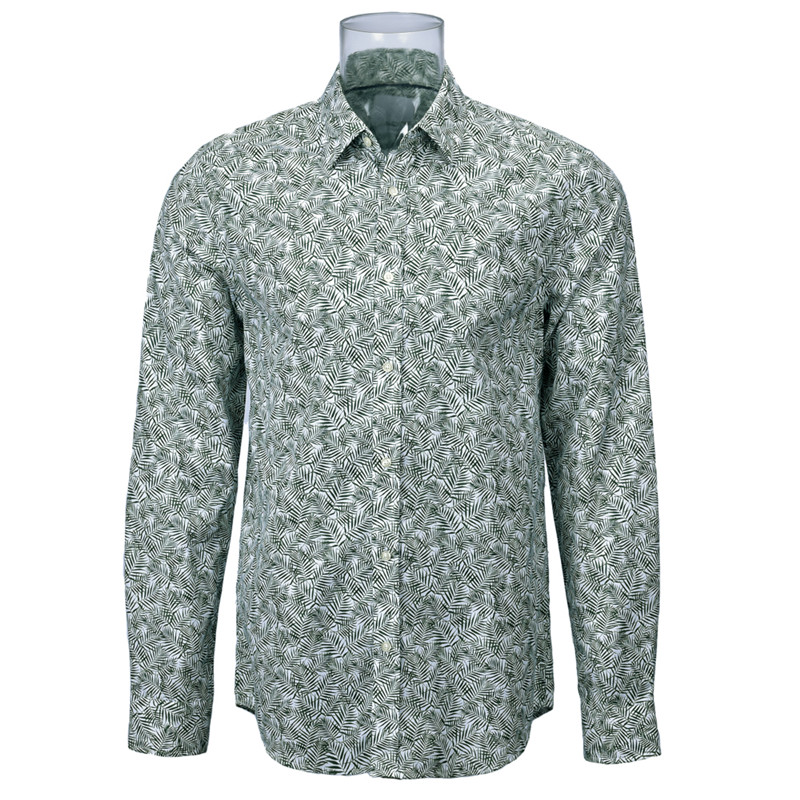 Men’s Print Shirt 100% Cotton Long Sleeve Green Floral Normal Print Shirt For Men GTCW105953G1