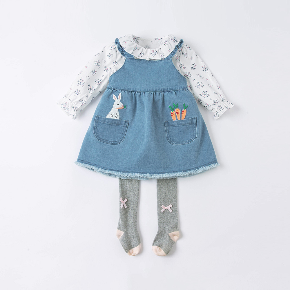 Spring 2021 New Children Baby Cartoon Pattern Embroidered Dress Fashion Girls Denim Suspender Skirt