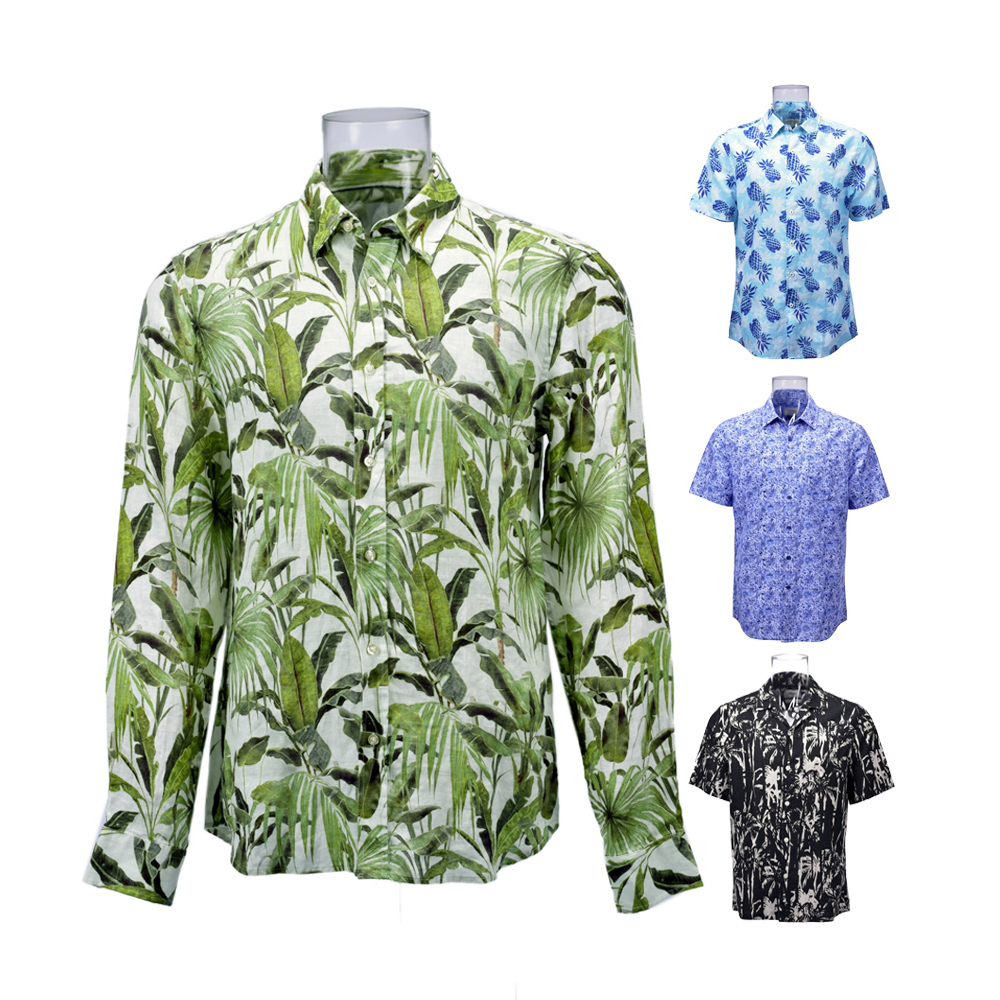 Men’s Shirt 100% Linen Long Sleeve Floral Printed Shirt For Men GTCW106822G1