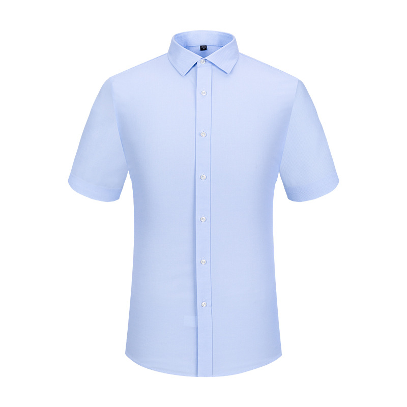 Ready to Ship 100% Cotton Men's Light Blue Twill Shirts Short Sleeve DP Non Iron Breathable Custom Dress Shirts For Men